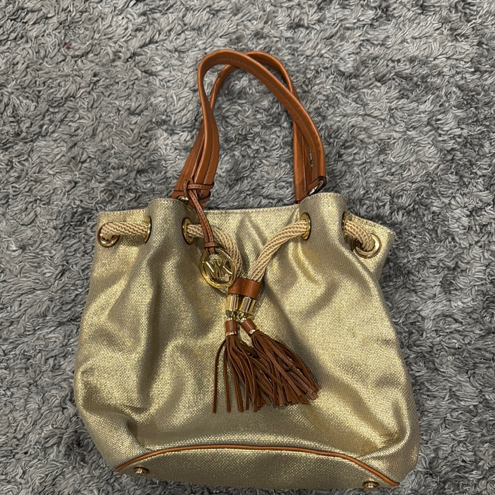 Michael Kors Gold and Tan Shoulder Bag